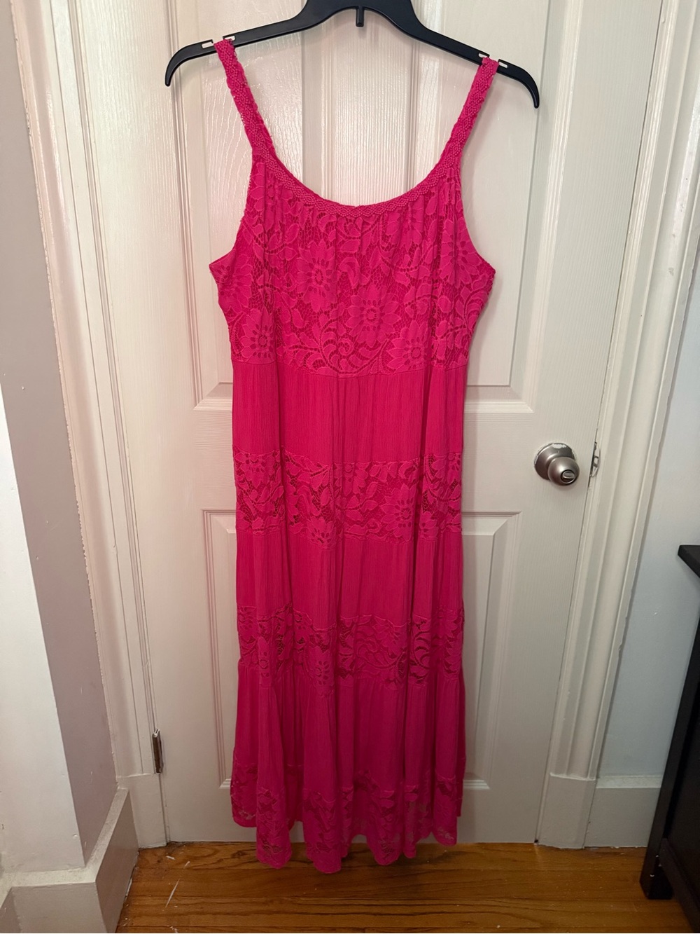 Robbie Bee Bright Pink Lace-Accent Maxi Dress - Women's Large EUC